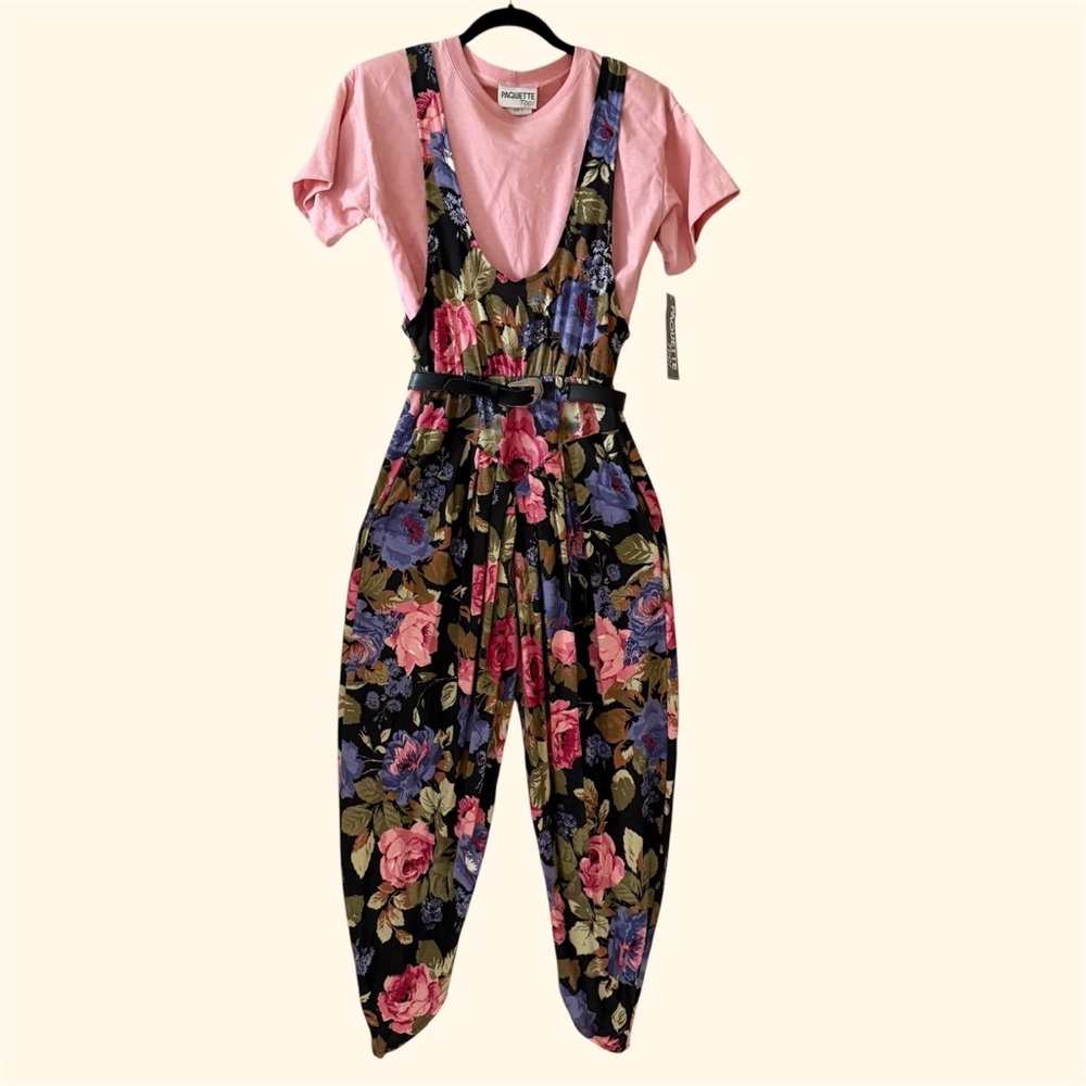 80’s 90’s Vintage Harem Pant Jumpsuit wPockets T Shirt padded Shoulders S/M  NOS